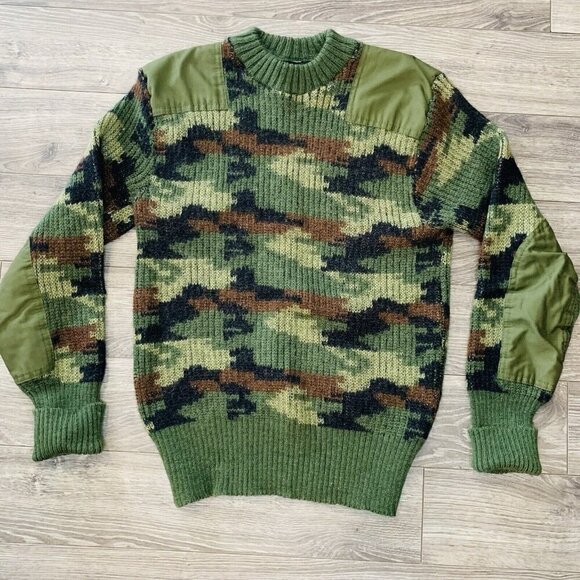 VTG Peter Storm Sweater Mens M Camo Commando 100% Pure New Wool England hunting - Picture 1 of 14